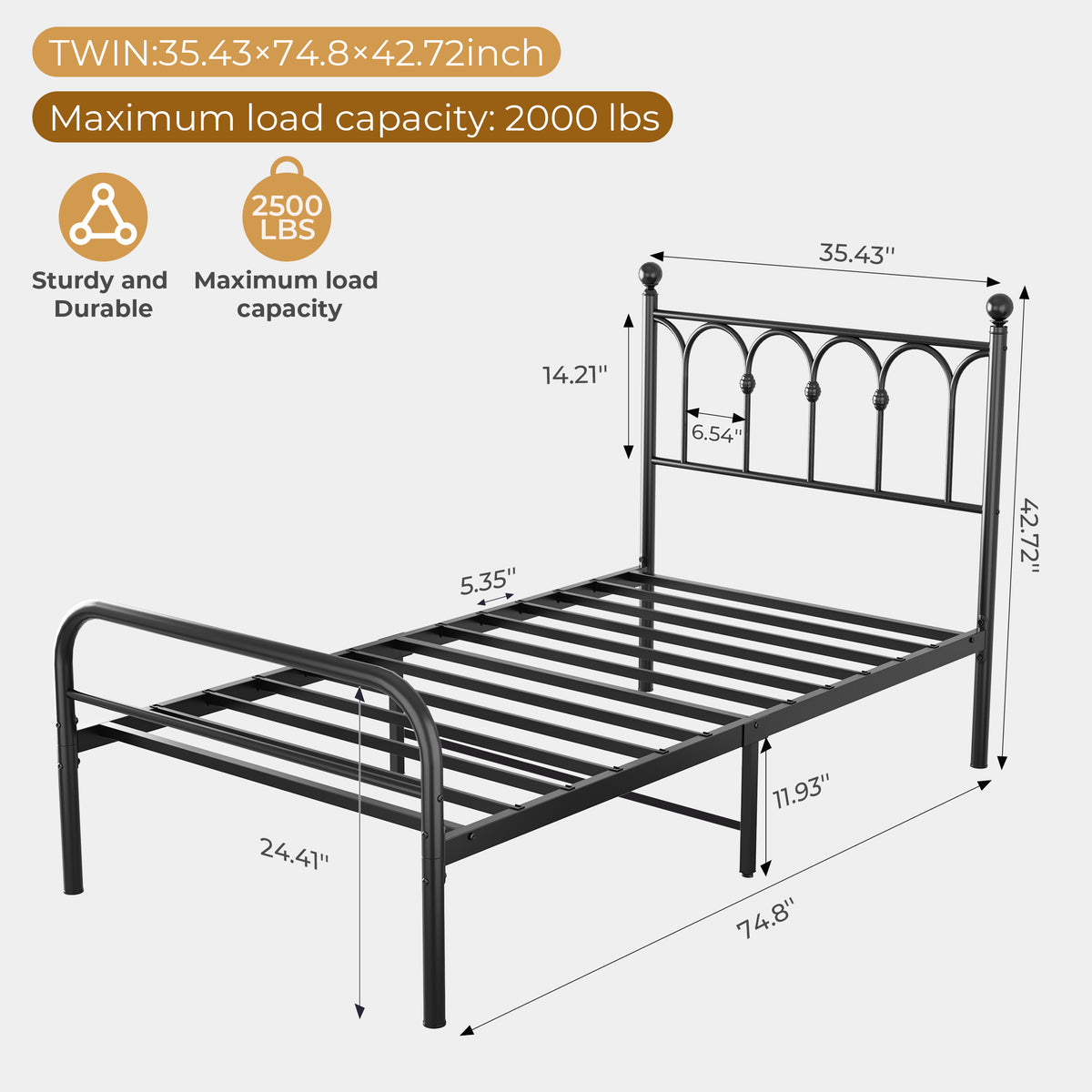 Heavy Duty Metal Platform Bed Frame with Headboard & Under Bed Storage, Noise-Free