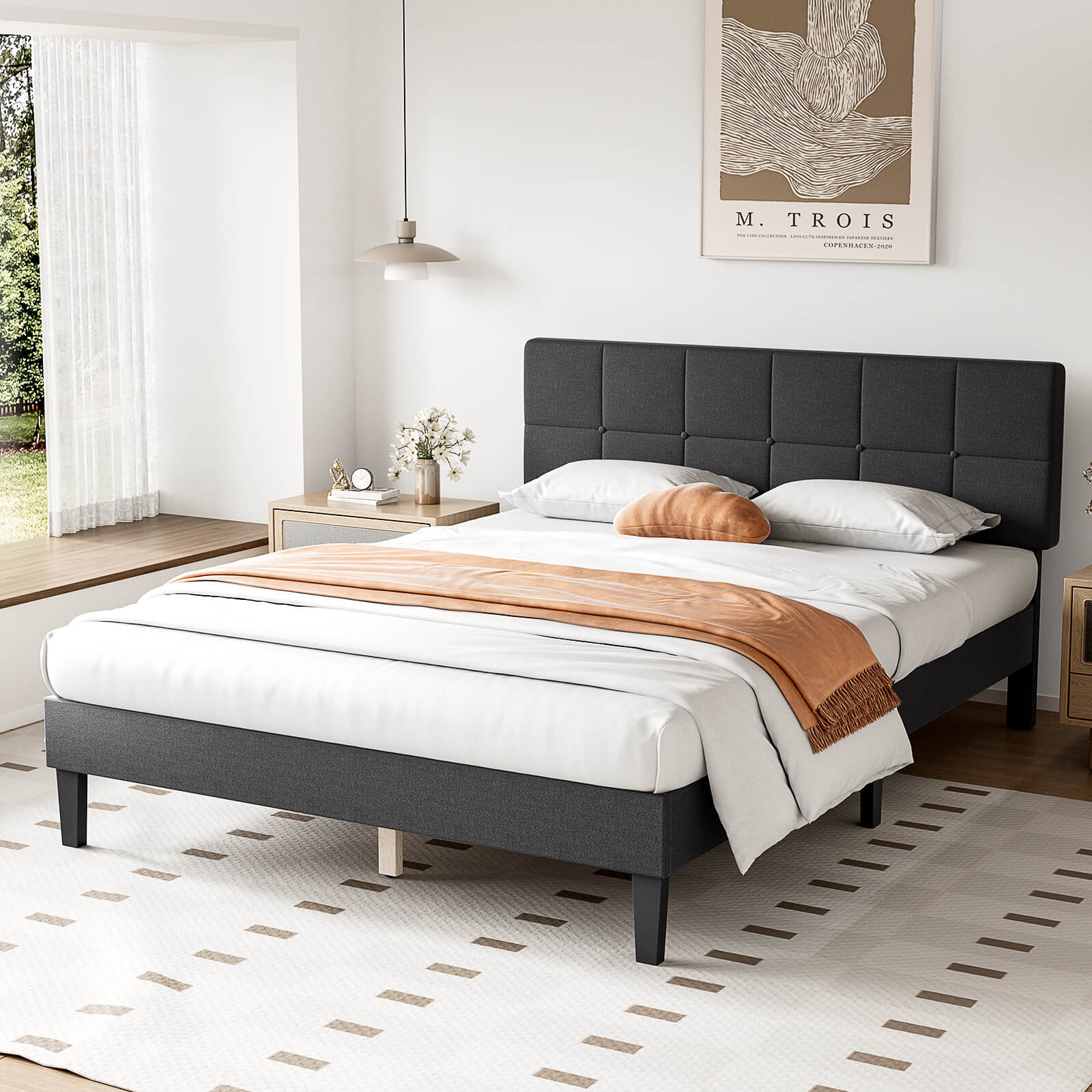 Bed Frame with Headboard for Bedroom