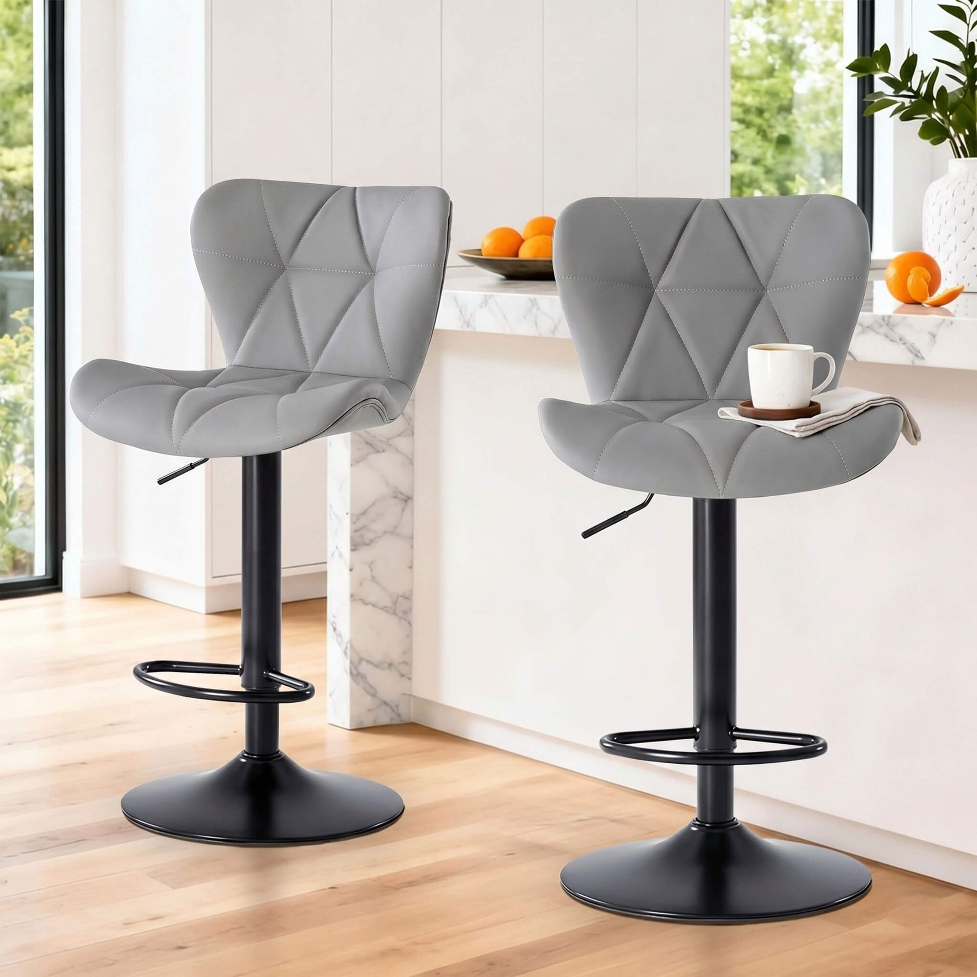 Faux Leather Diamond-Quilted Bar Stool-set of 2