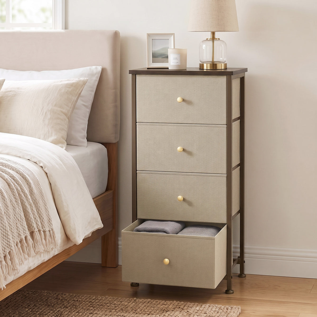 4 Fabric Drawers Dresser Clothes Cabinet Storage Organizers
