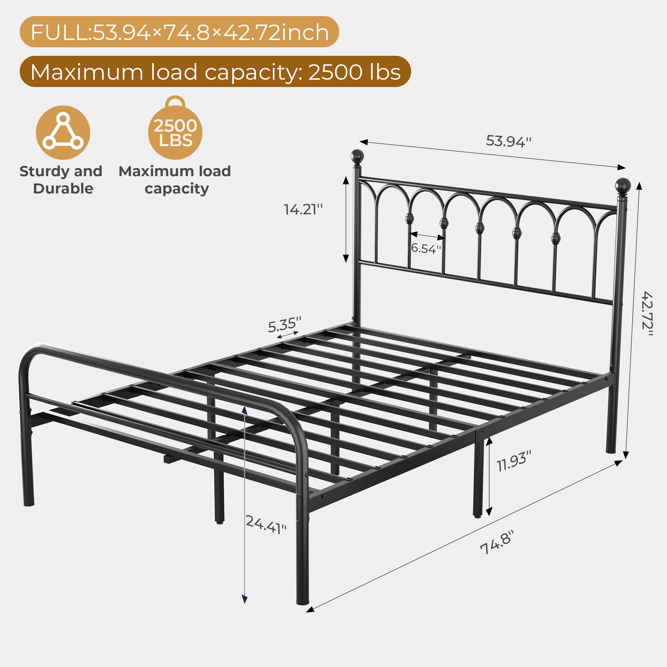 Heavy Duty Metal Platform Bed Frame with Headboard & Under Bed Storage, Noise-Free