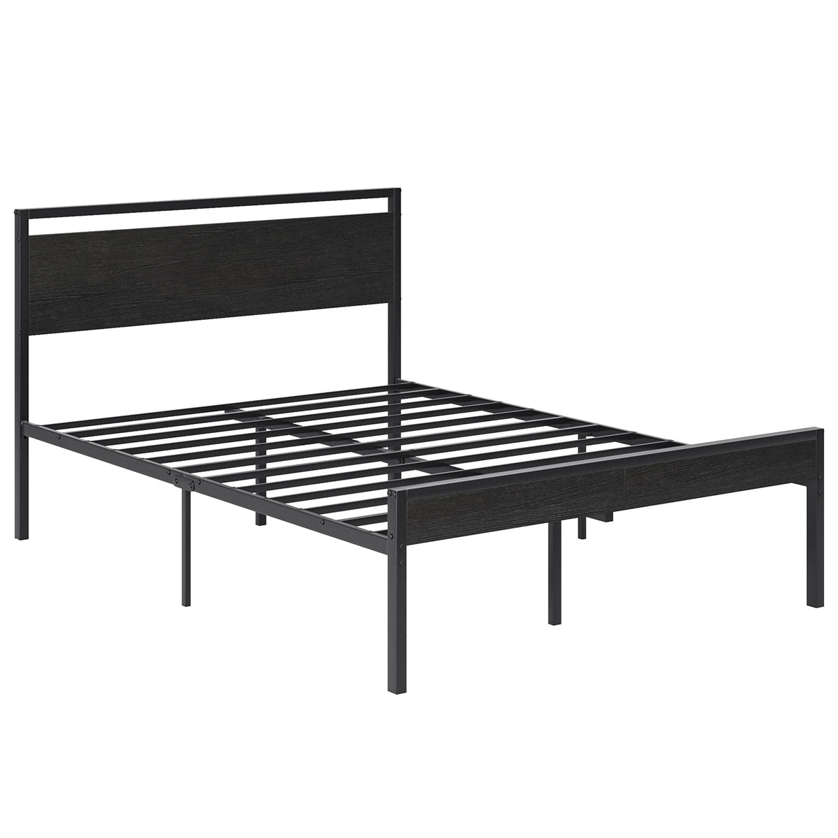 Metal Platform Bed Frame with Wooden Headboard & Footboard, No Box Spring Needed