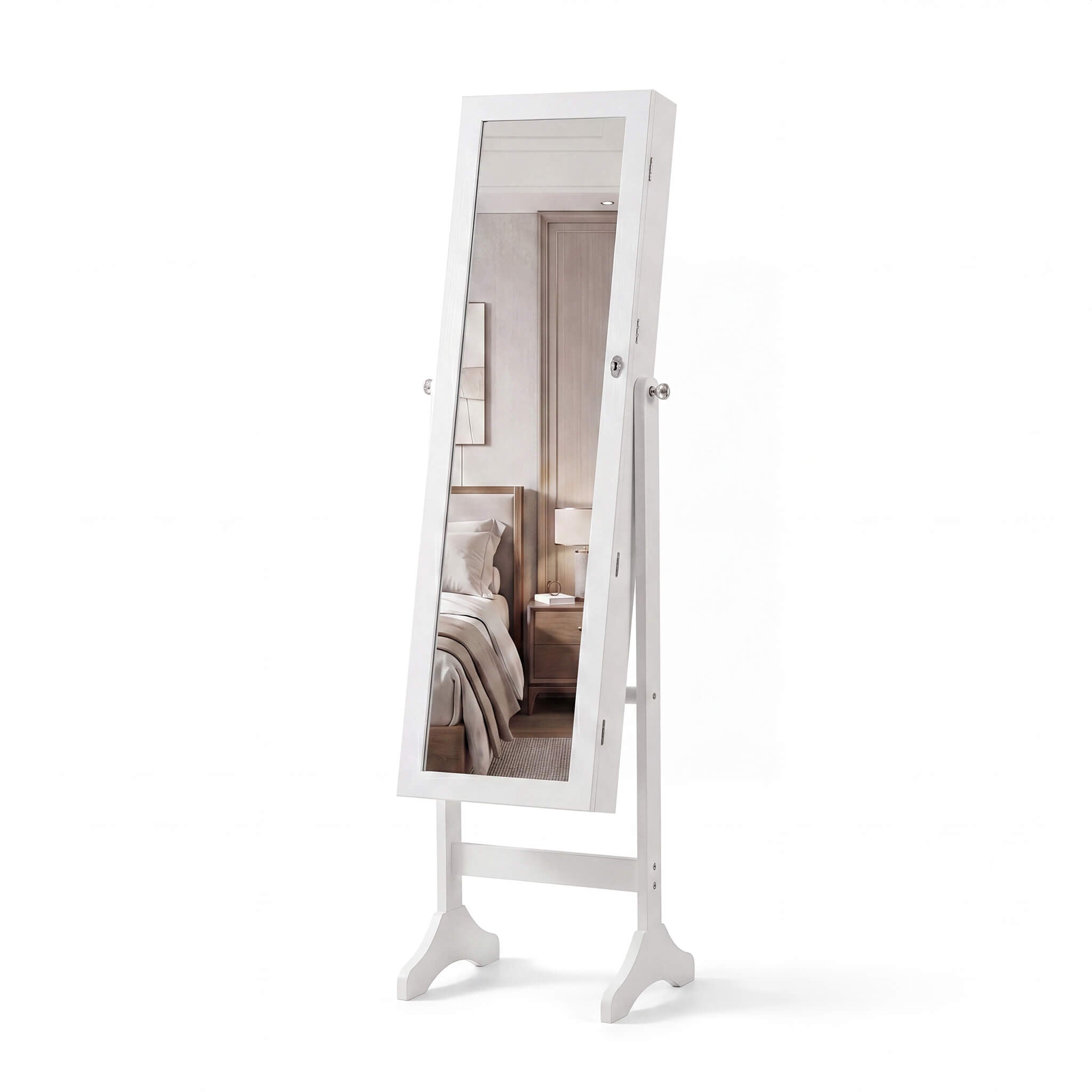 Freestanding Adjustable Full Length Mirror Jewelry Cabinet