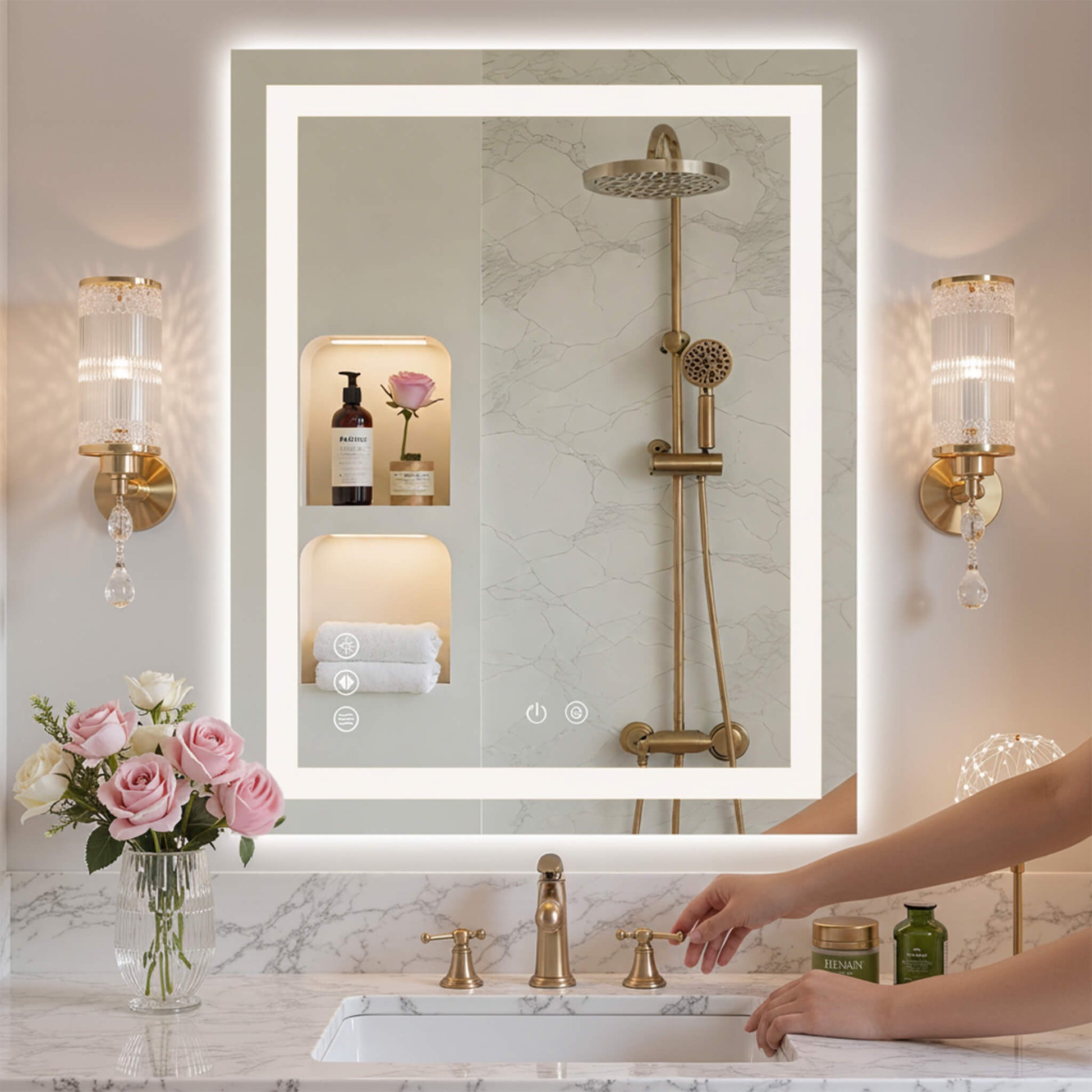 Rectangular LED Bathroom Mirror with Anti-Fog & Touch Control