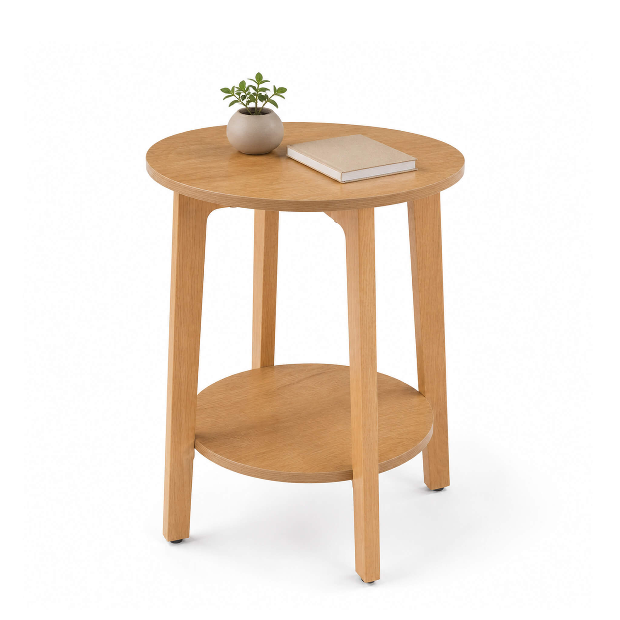 Wooden Two-Tier Round Mini Side Table