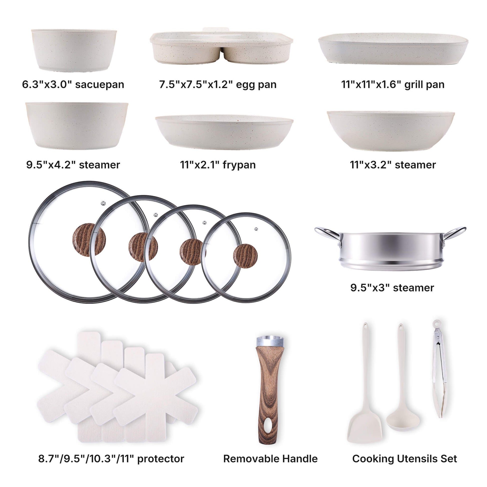 17-Piece Non-Stick Cookware Set with Detachable Handles