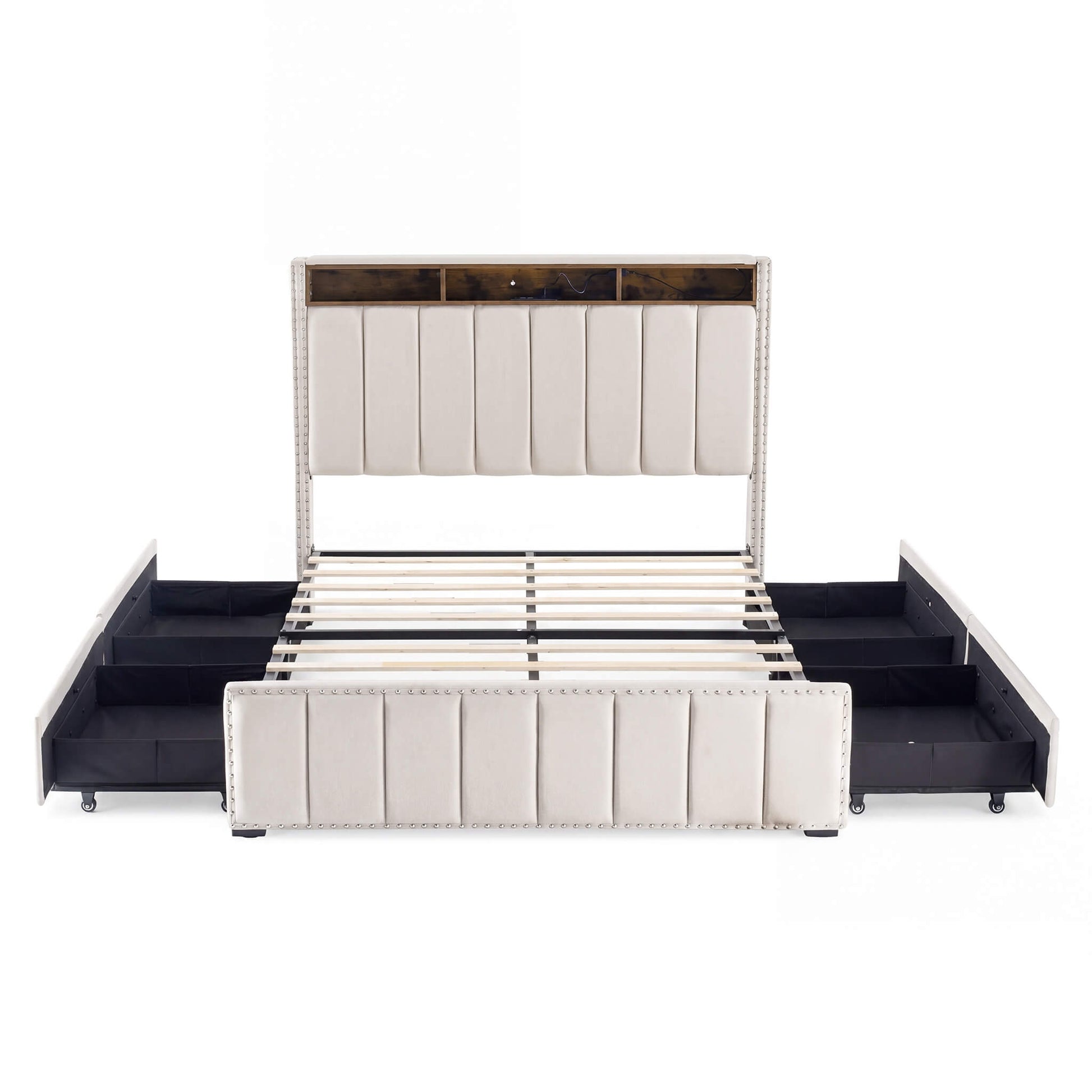 Storage Bed Frame with 4 Drawers – USB & LED Headboard