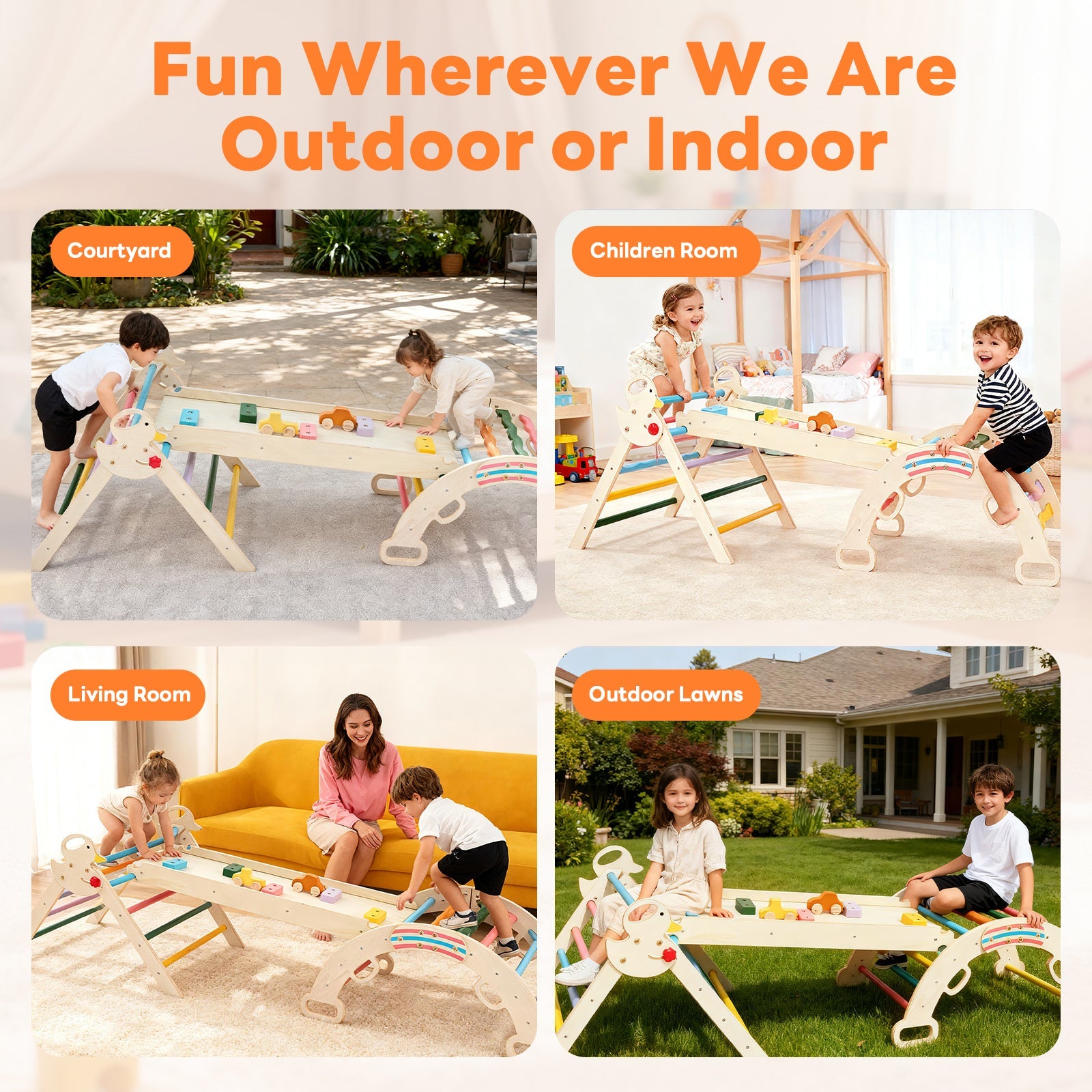 9-in-1 Pikler Triangle Set - Foldable Wooden Montessori Climber with Arch, Ramp & Ladder for Toddlers, Indoor Jungle Gym
