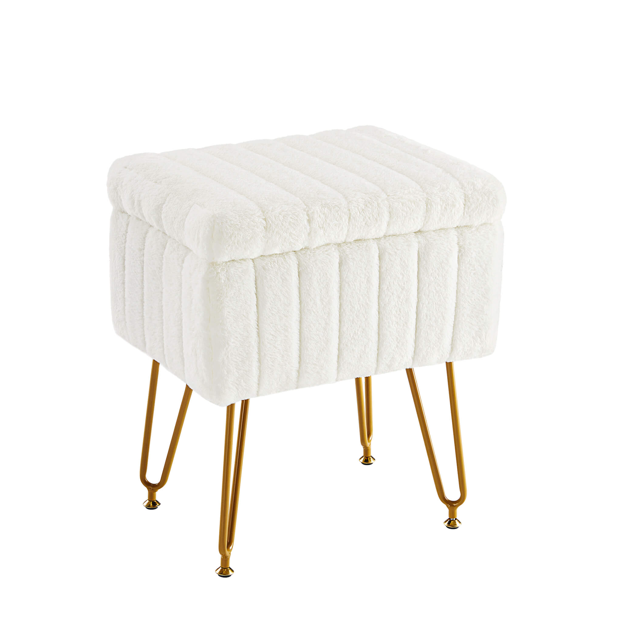 Vanity Stool Chair with Storage and Adjustable Metal Feet