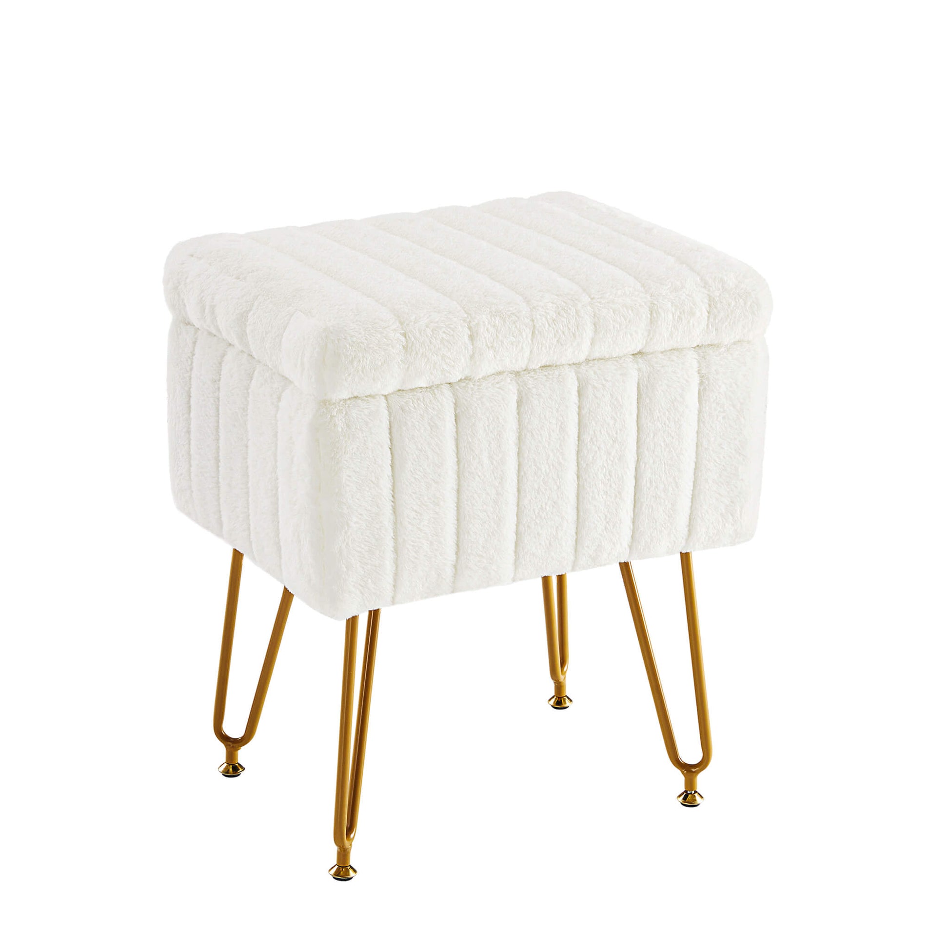 Vanity Stool Chair with Storage and Adjustable Metal Feet
