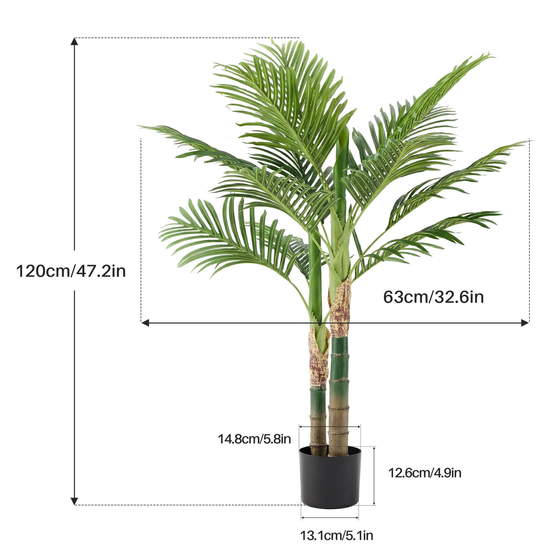 47" Artificial Palm Tree - Lifelike Faux Silk Plant with Black Pot
