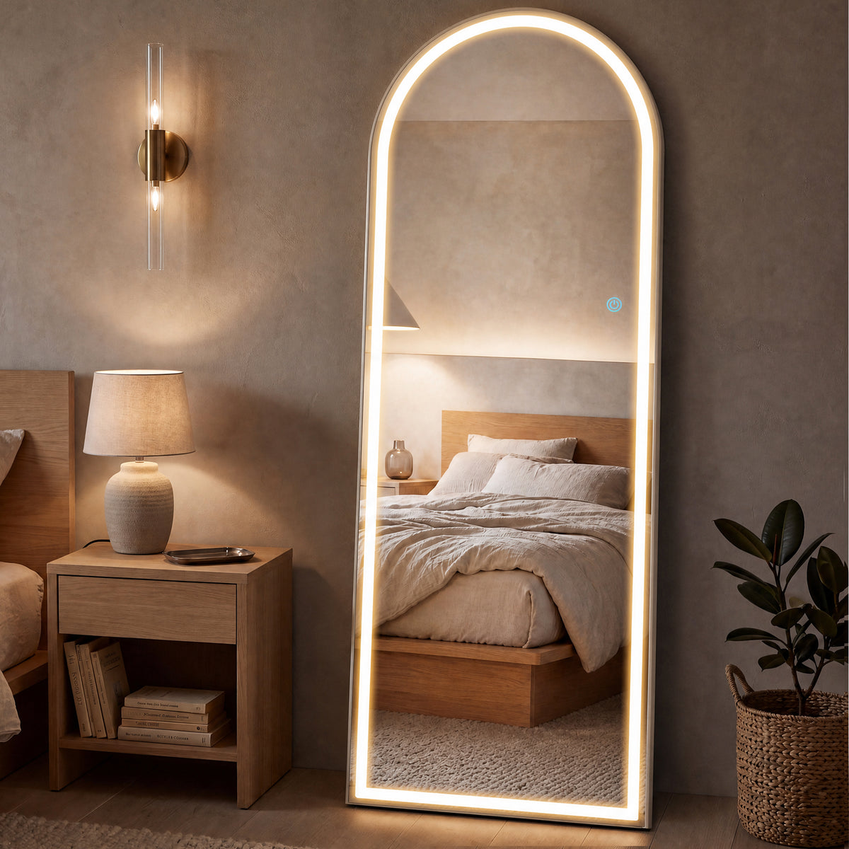 Full Length LED Mirror with 3 Color Lights - Arched & Rectangle Standing Floor Mirror