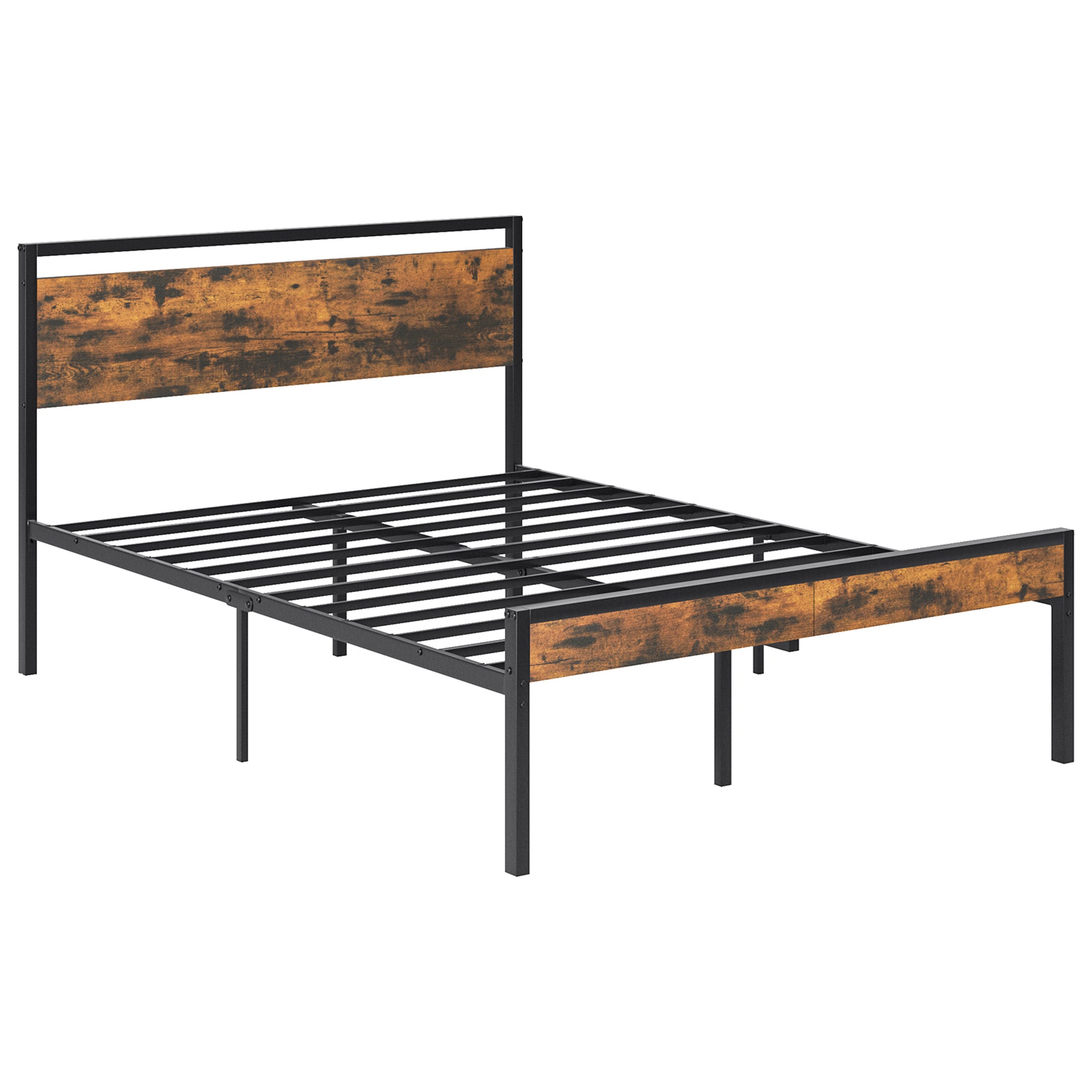 Metal Platform Bed Frame with Wooden Headboard & Footboard, No Box Spring Needed