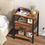 Modern Nightstand with Power Outlets and Fabric Drawer