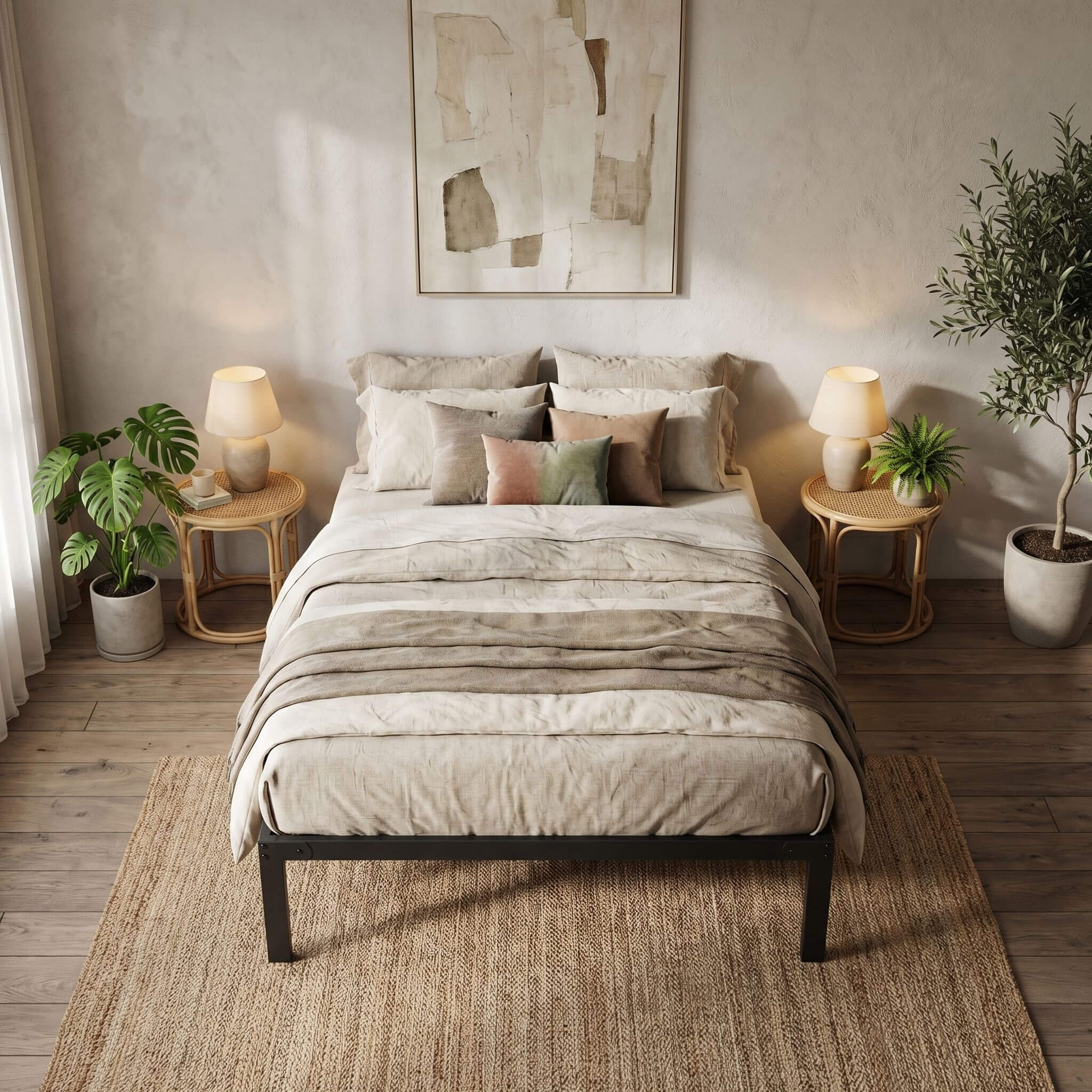 Heavy Duty Metal Bed Frame with Under-Bed Storage for Bedroom