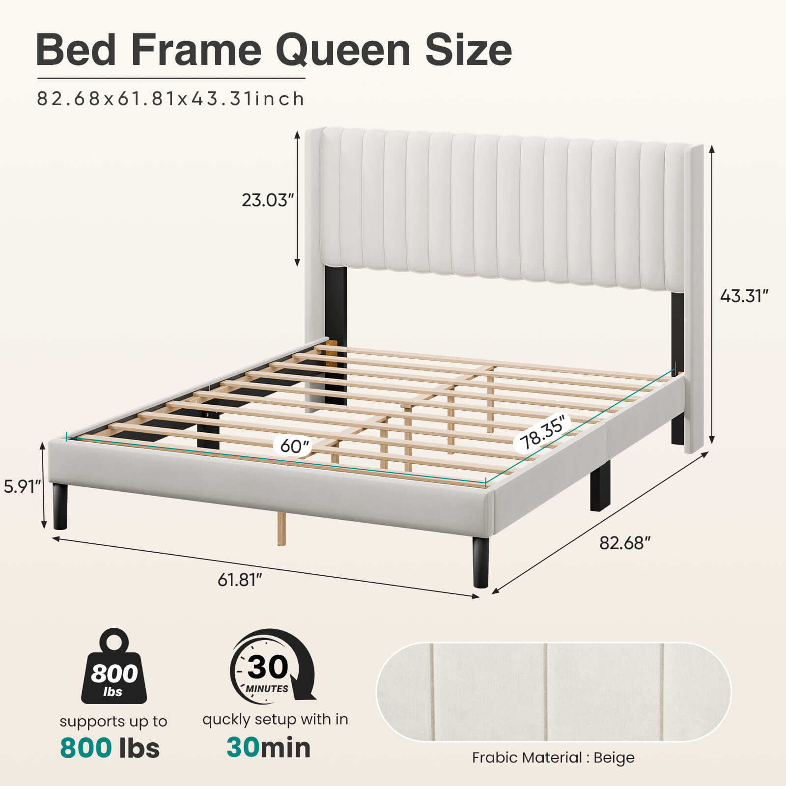 Upholstered Platform Bed Frame，Modern Accent Indoor Bedroom Furniture