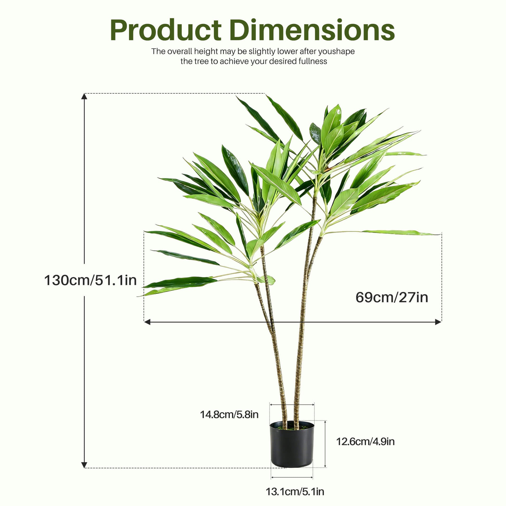 51" Artificial Dracaena Tree - Lifelike Faux Silk Plant for Home & Office