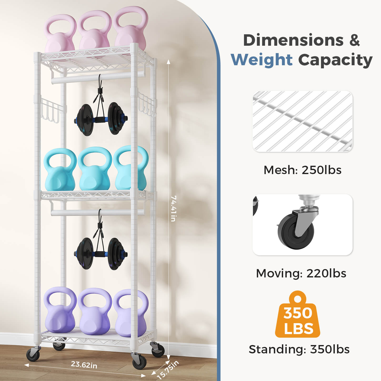 Adjustable metal coat rack with shelves and hooks