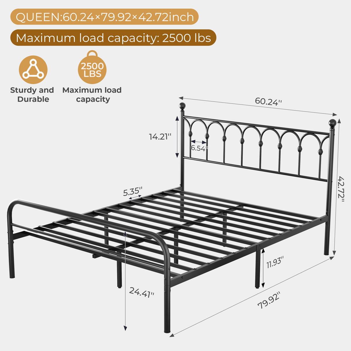 Heavy Duty Metal Platform Bed Frame with Headboard & Under Bed Storage, Noise-Free