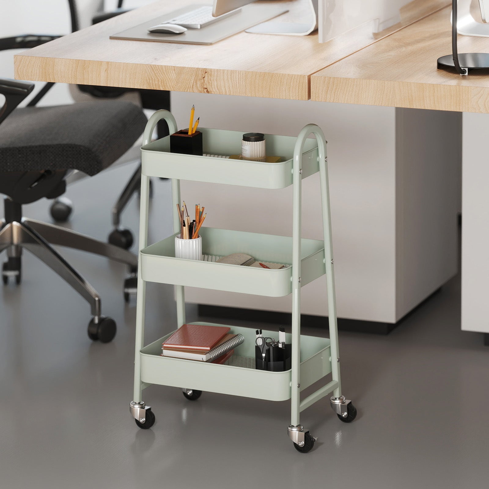 3-Tier Rolling Storage Cart with Lockable Wheels