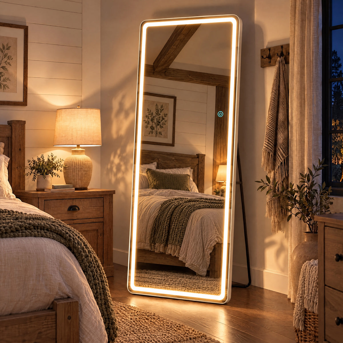 Full Length LED Mirror with 3 Color Lights - Arched & Rectangle Standing Floor Mirror