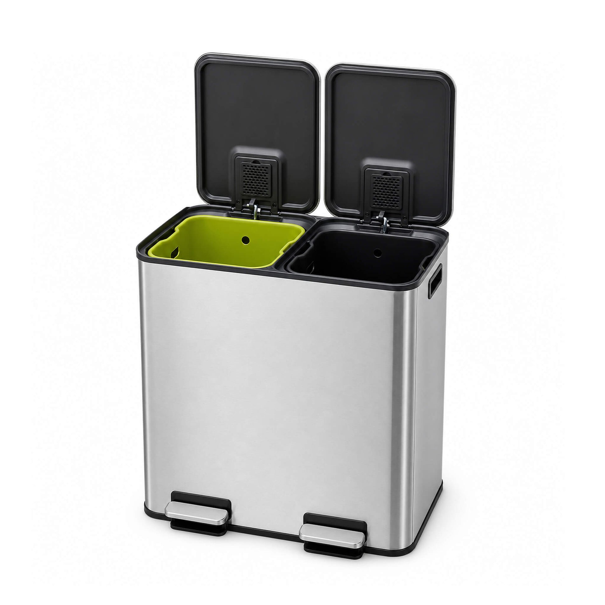 Double-Bin Stainless Steel Trash Can with Lid