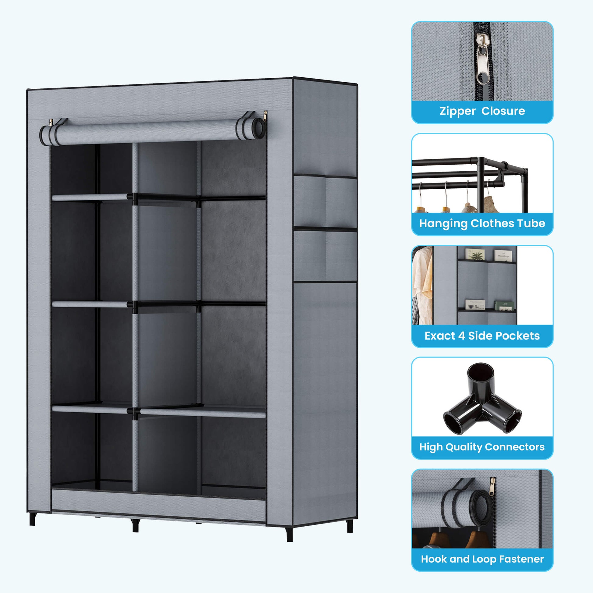 Portable Wardrobe Closet with Cover – Freestanding Clothes Organizer for Bedroom, Dorm & Apartment