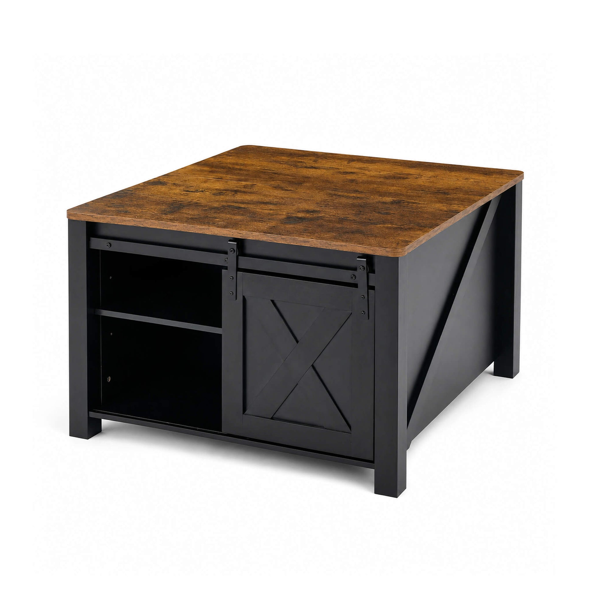 Square Coffee Table with Lift-Top Storage and Sliding Barn Doors