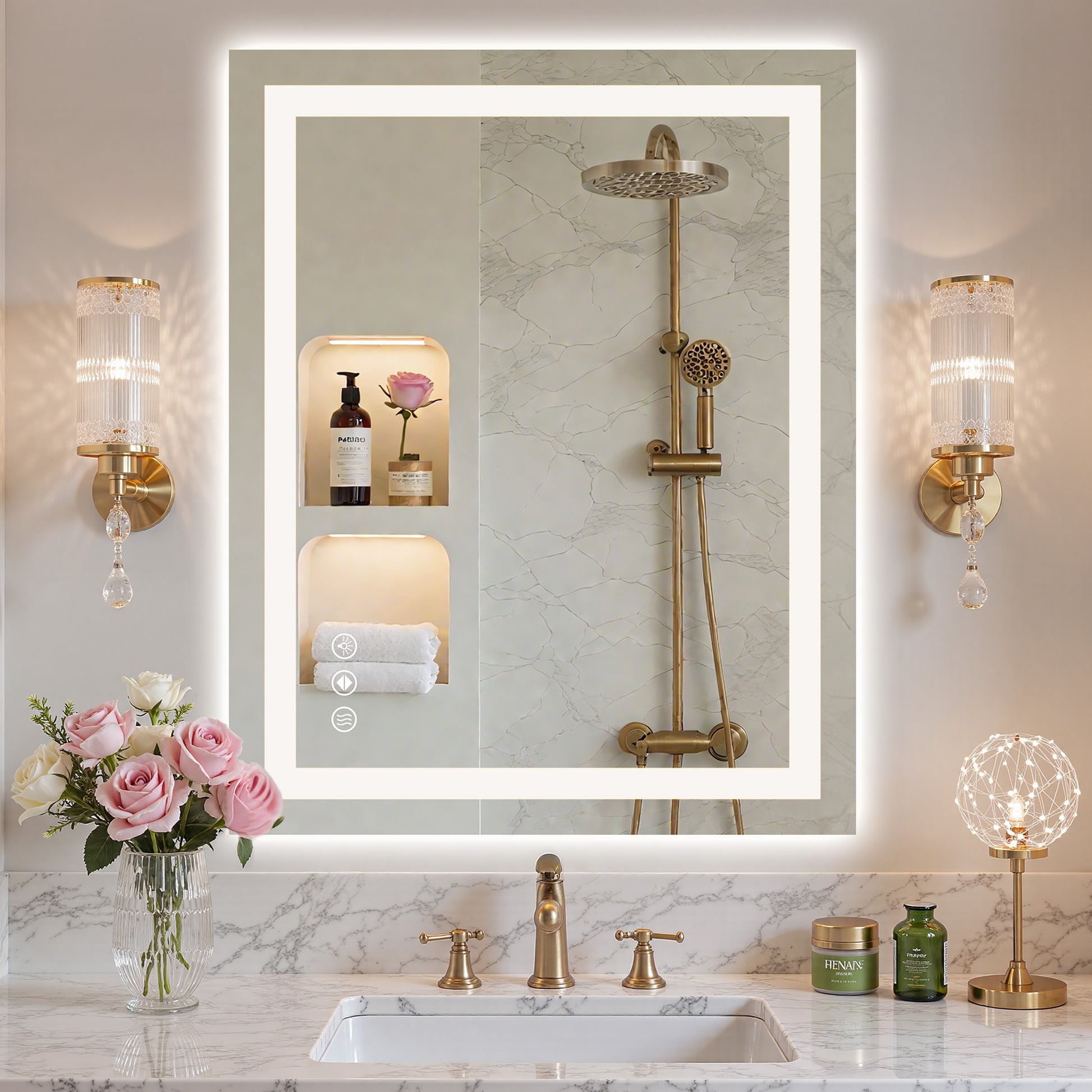 Rectangular LED Bathroom Mirror with Anti-Fog & Touch Control
