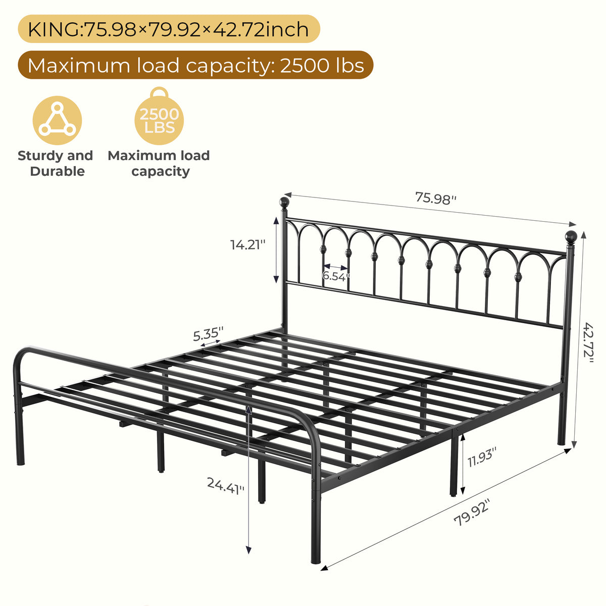 Heavy Duty Metal Platform Bed Frame with Headboard & Under Bed Storage, Noise-Free