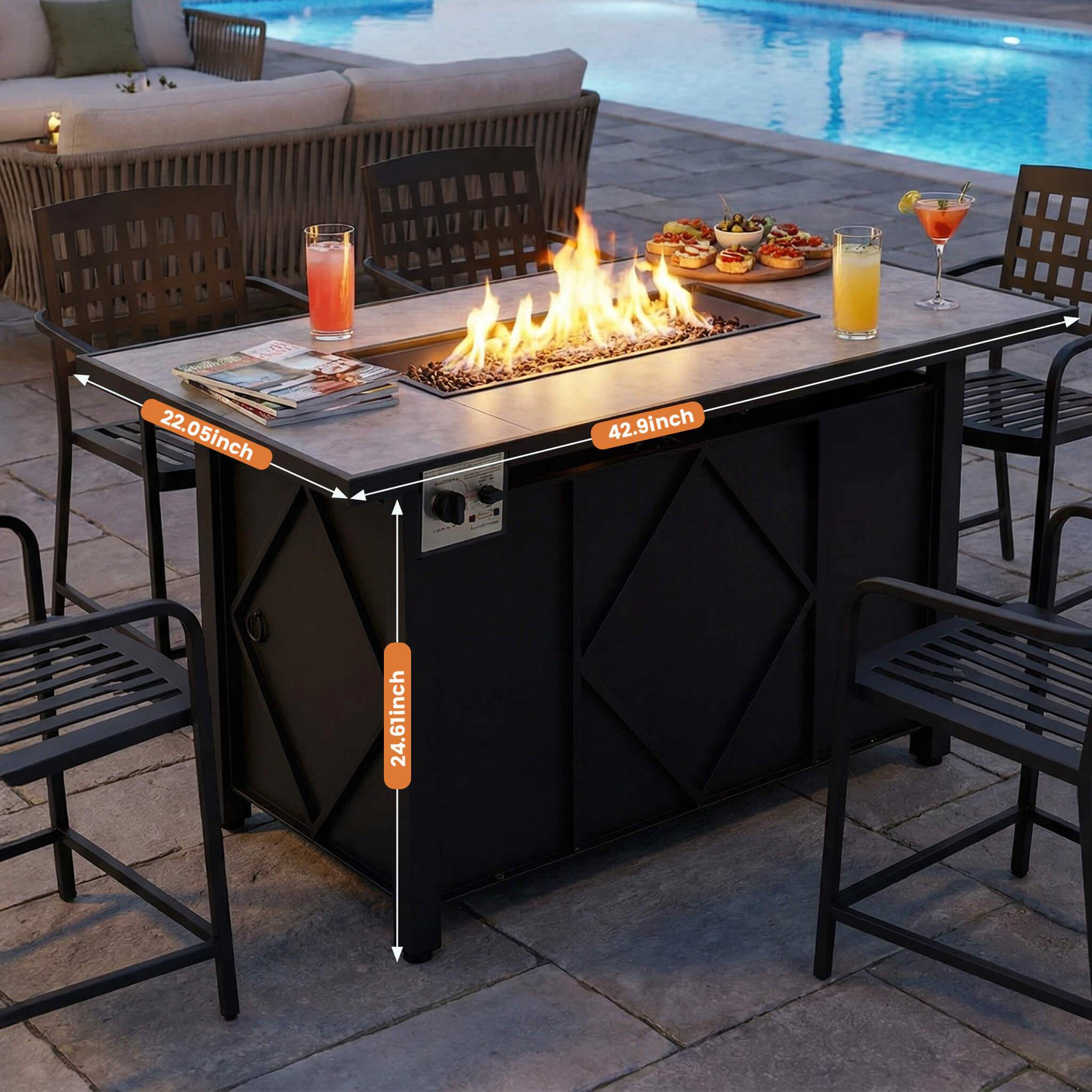 43" Outdoor Fire Pit Table with 50,000 BTU Heater