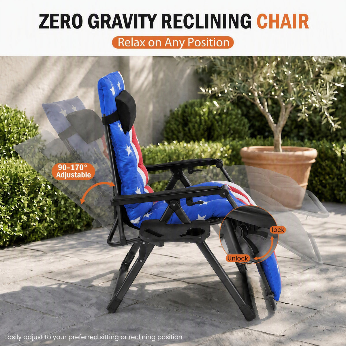 Foldable Zero-Gravity Outdoor Lounge Chair for Beach/Patio