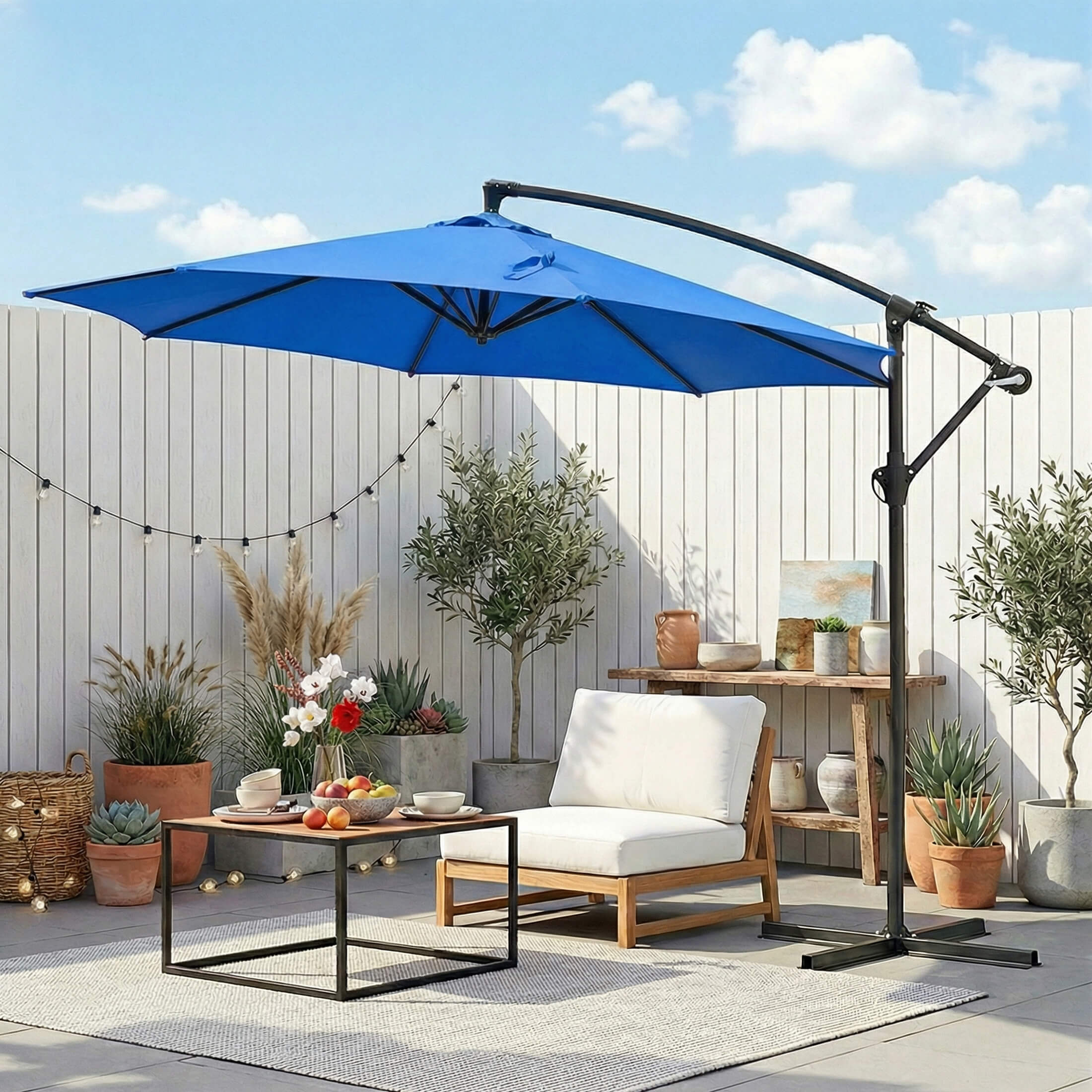 10ft Cantilever Patio Umbrella with Crank Lift Mechanism for Garden, Backyard, Poolside