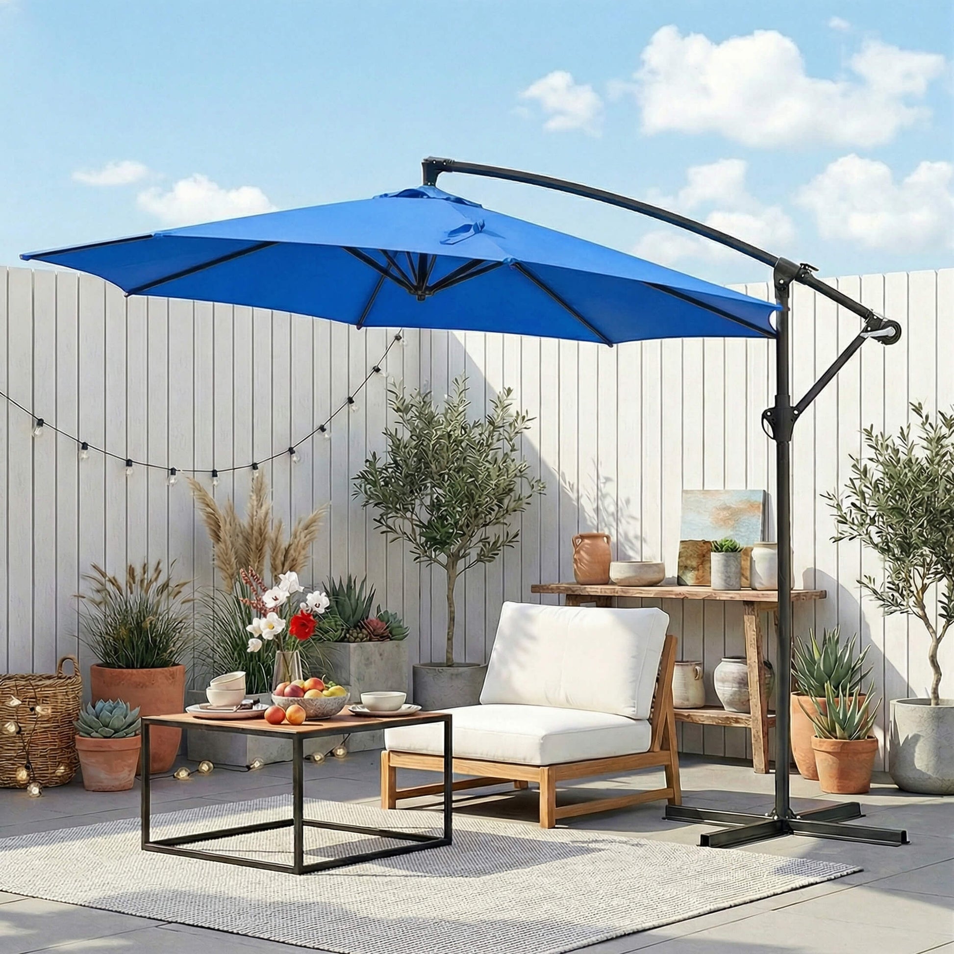 10ft Cantilever Patio Umbrella with Crank Lift Mechanism for Garden, Backyard, Poolside