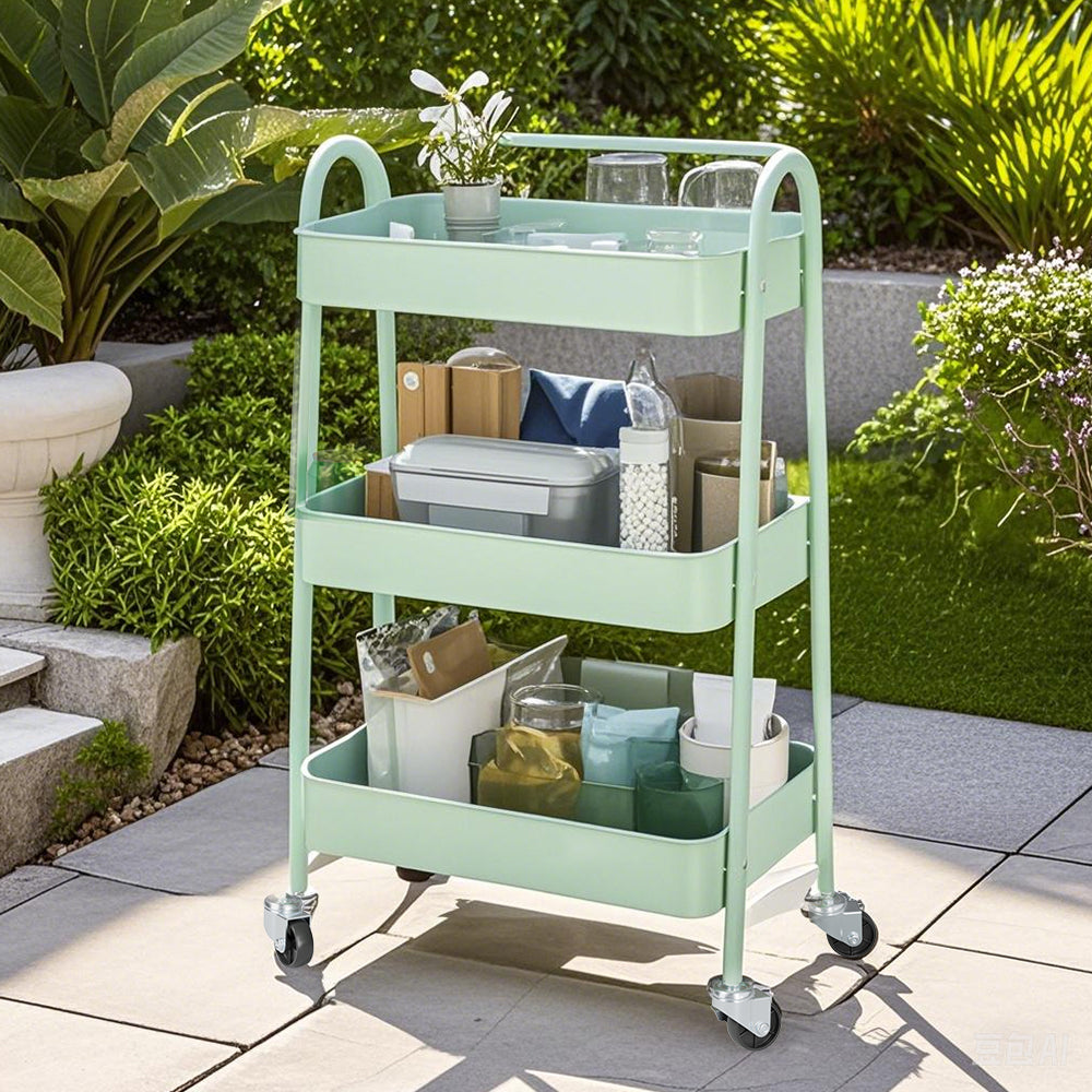 3-Tier Rolling Storage Cart with Lockable Wheels