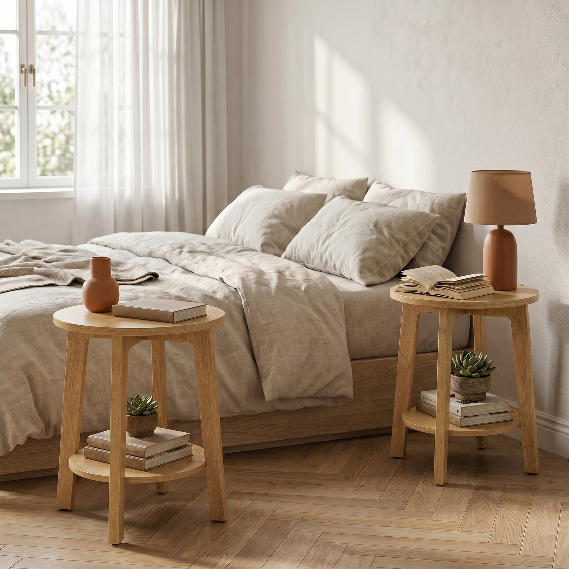 Wooden Two-Tier Round Mini Side Table
