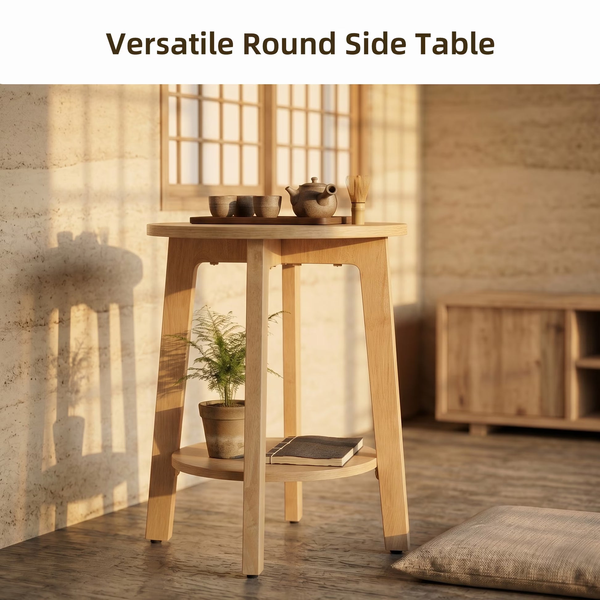 Wooden Two-Tier Round Mini Side Table