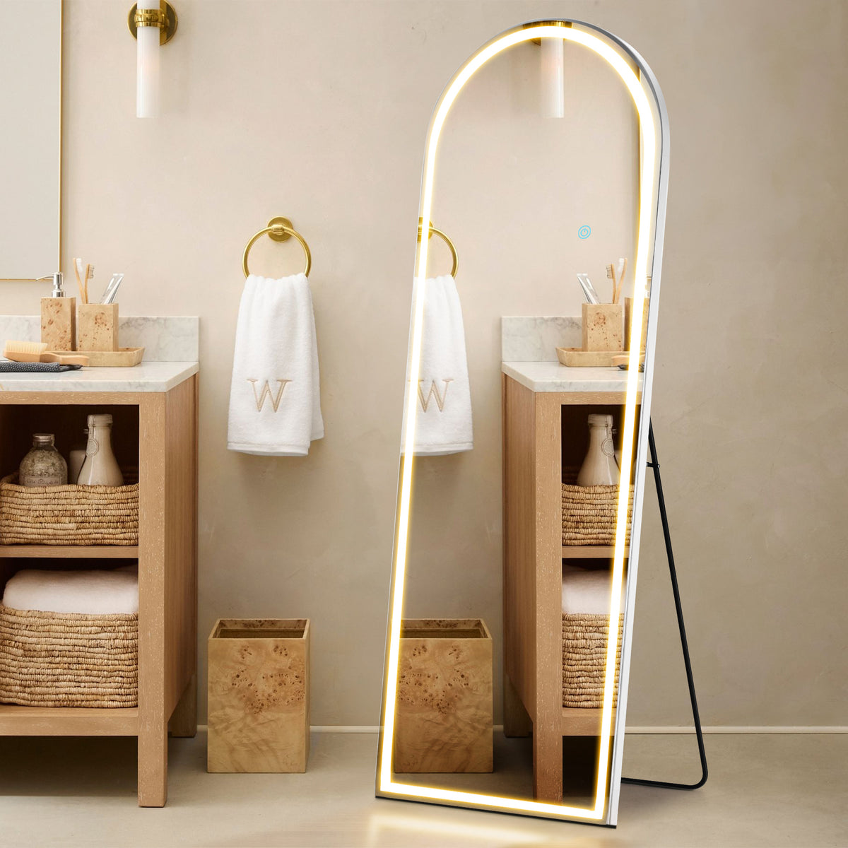 Full Length LED Mirror with 3 Color Lights - Arched & Rectangle Standing Floor Mirror