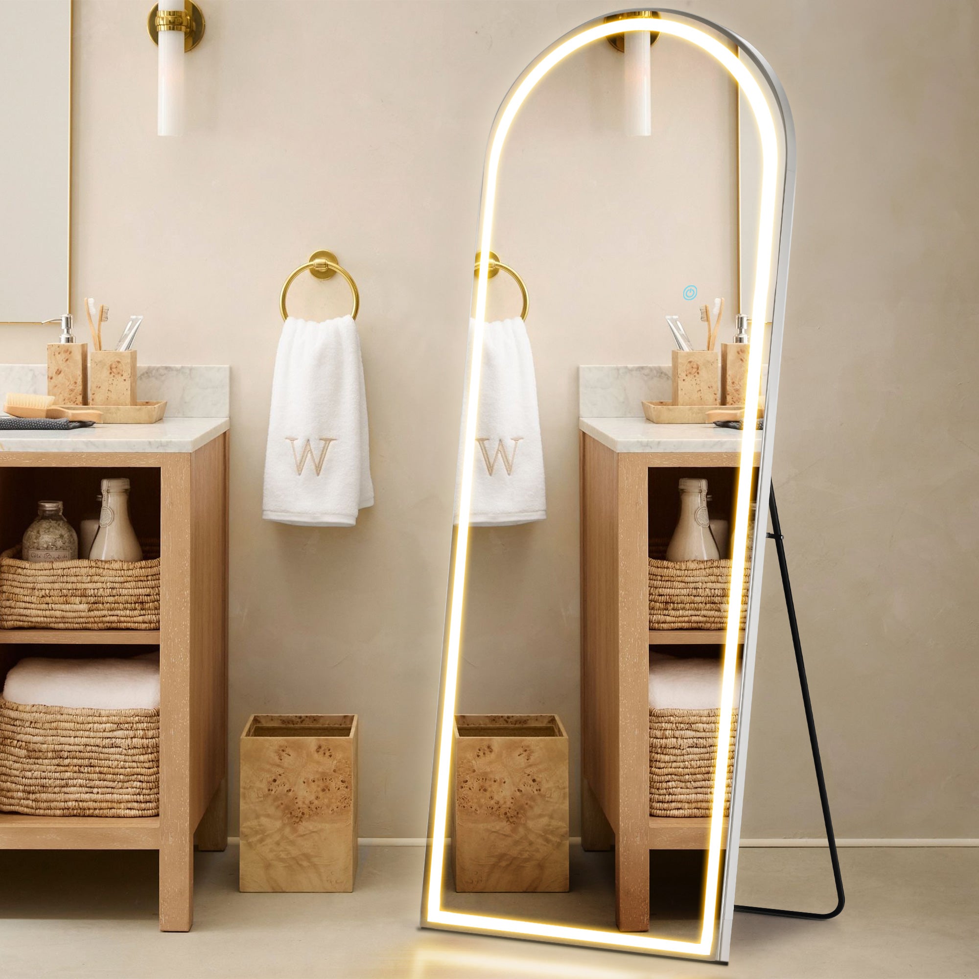 Full Length LED Mirror with 3 Color Lights - Arched & Rectangle Standing Floor Mirror
