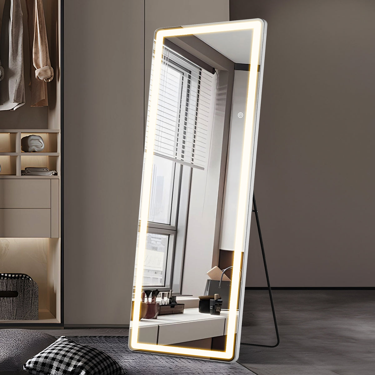 Full Length LED Mirror with 3 Color Lights - Arched & Rectangle Standing Floor Mirror