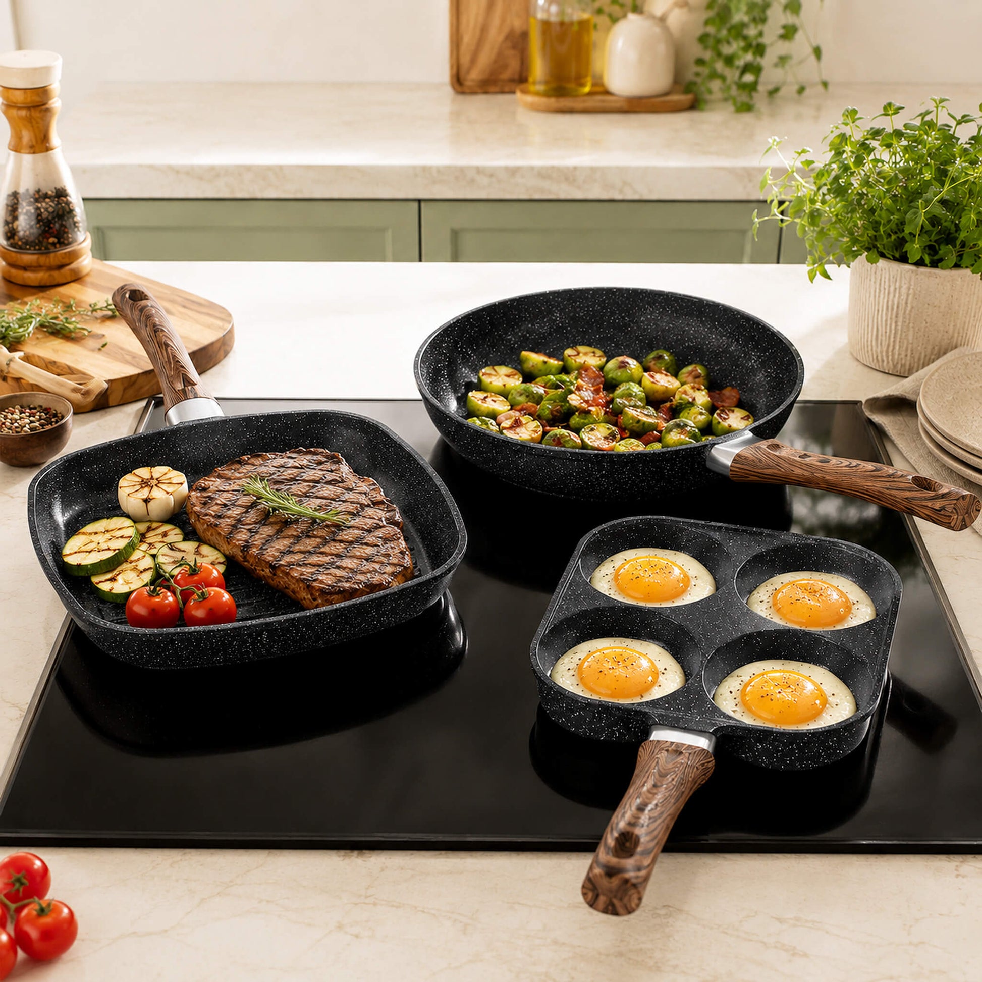 17-Piece Non-Stick Cookware Set with Detachable Handles