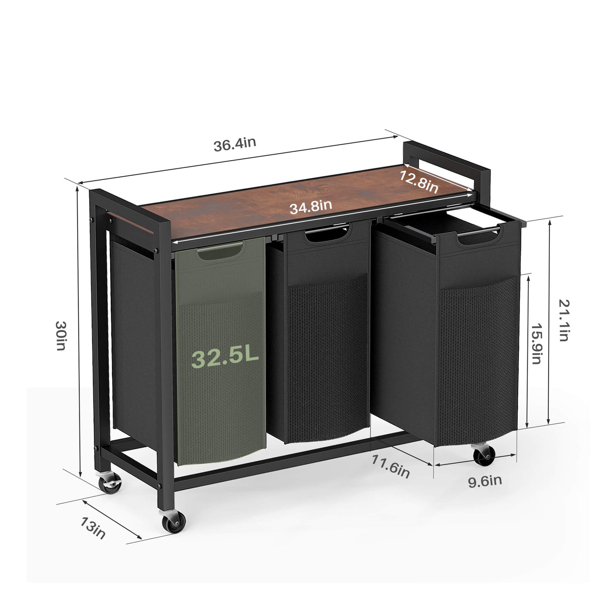 Rolling Laundry Basket with Shelf with Multiple Drawers