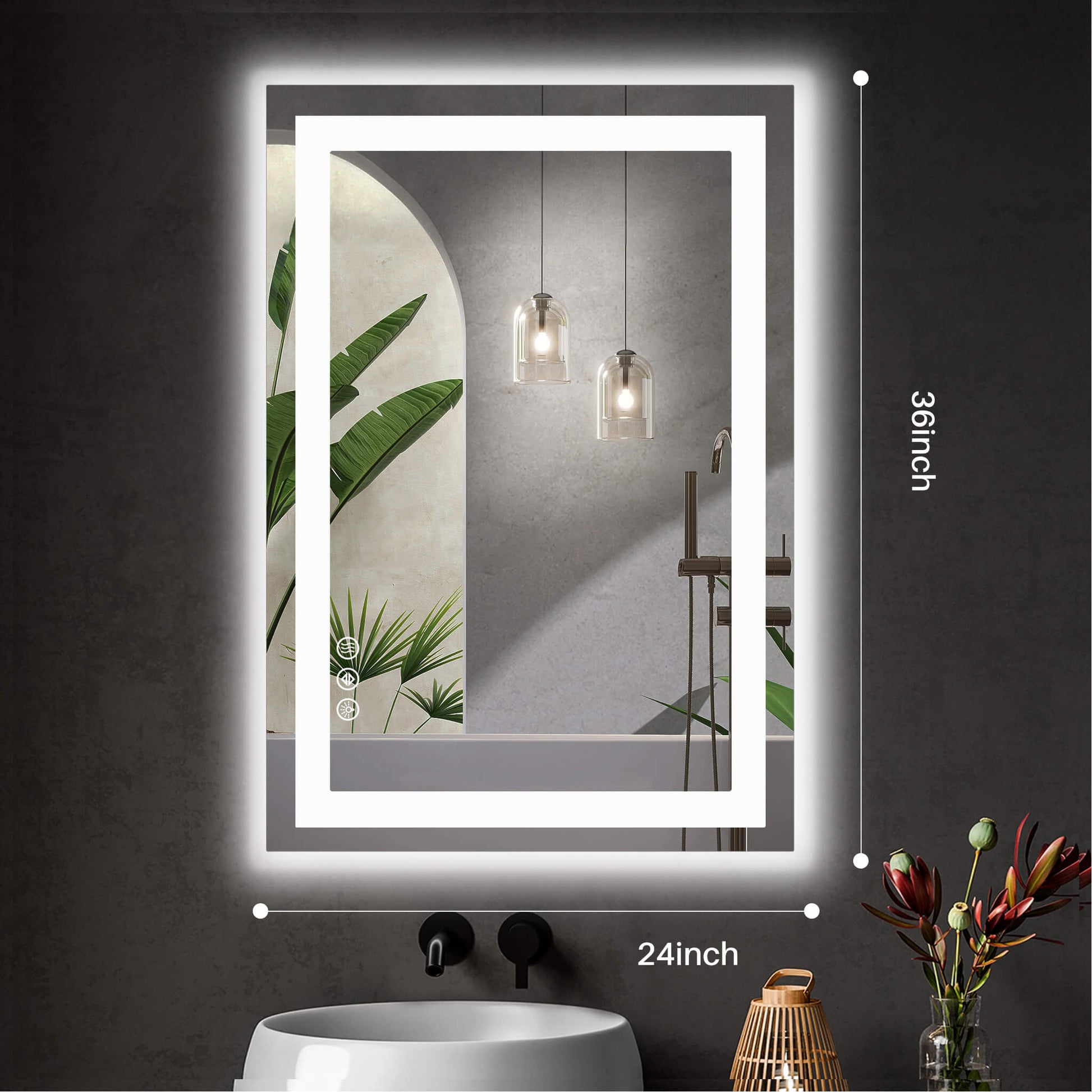 Rectangular LED Bathroom Mirror with Anti-Fog & Touch Control