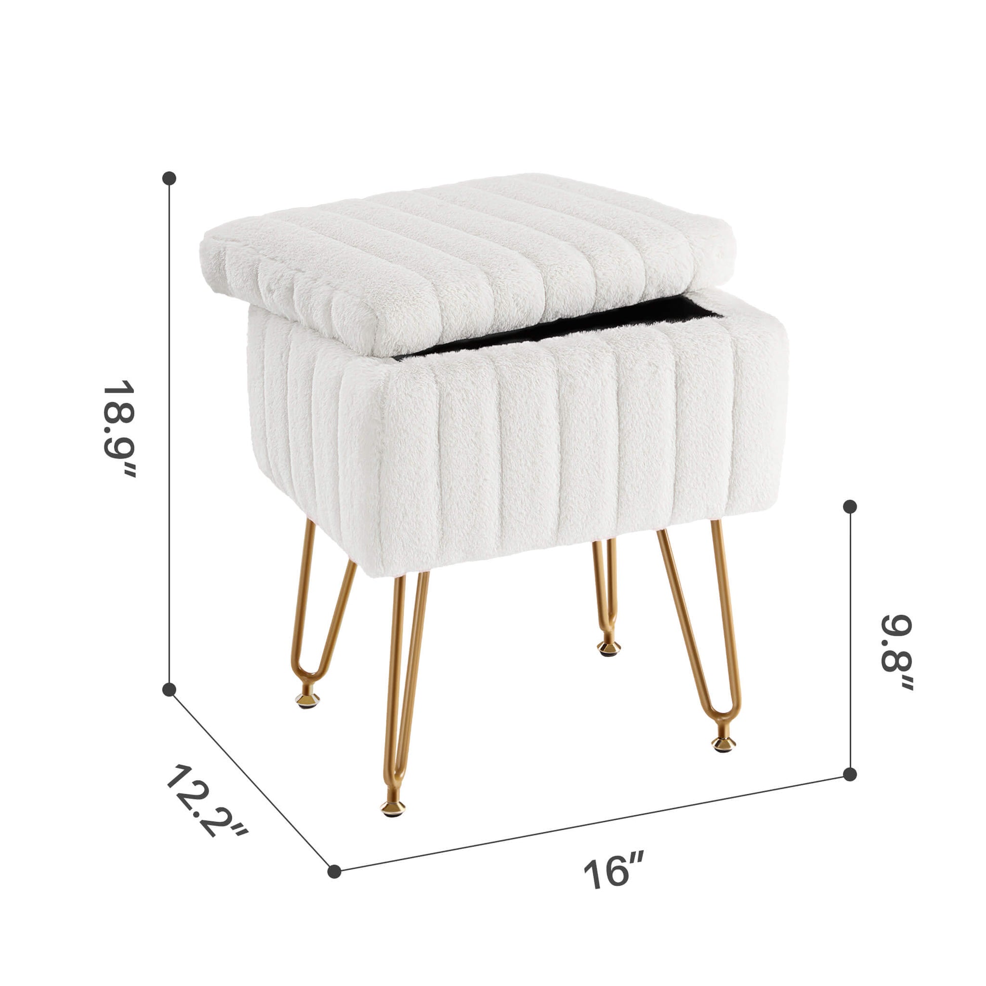 Vanity Stool Chair with Storage and Adjustable Metal Feet