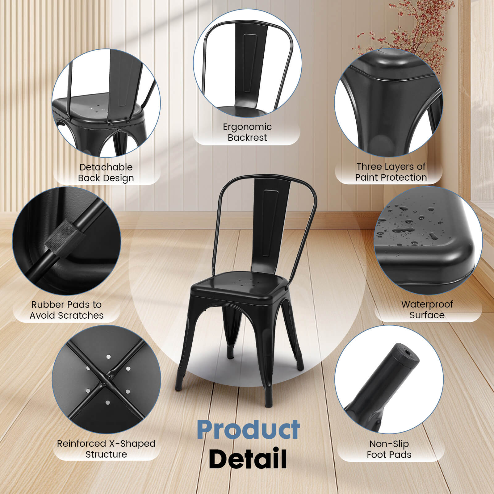 Stackable Metal Dining Chair-Indoor/Outdoor (Set of 4)