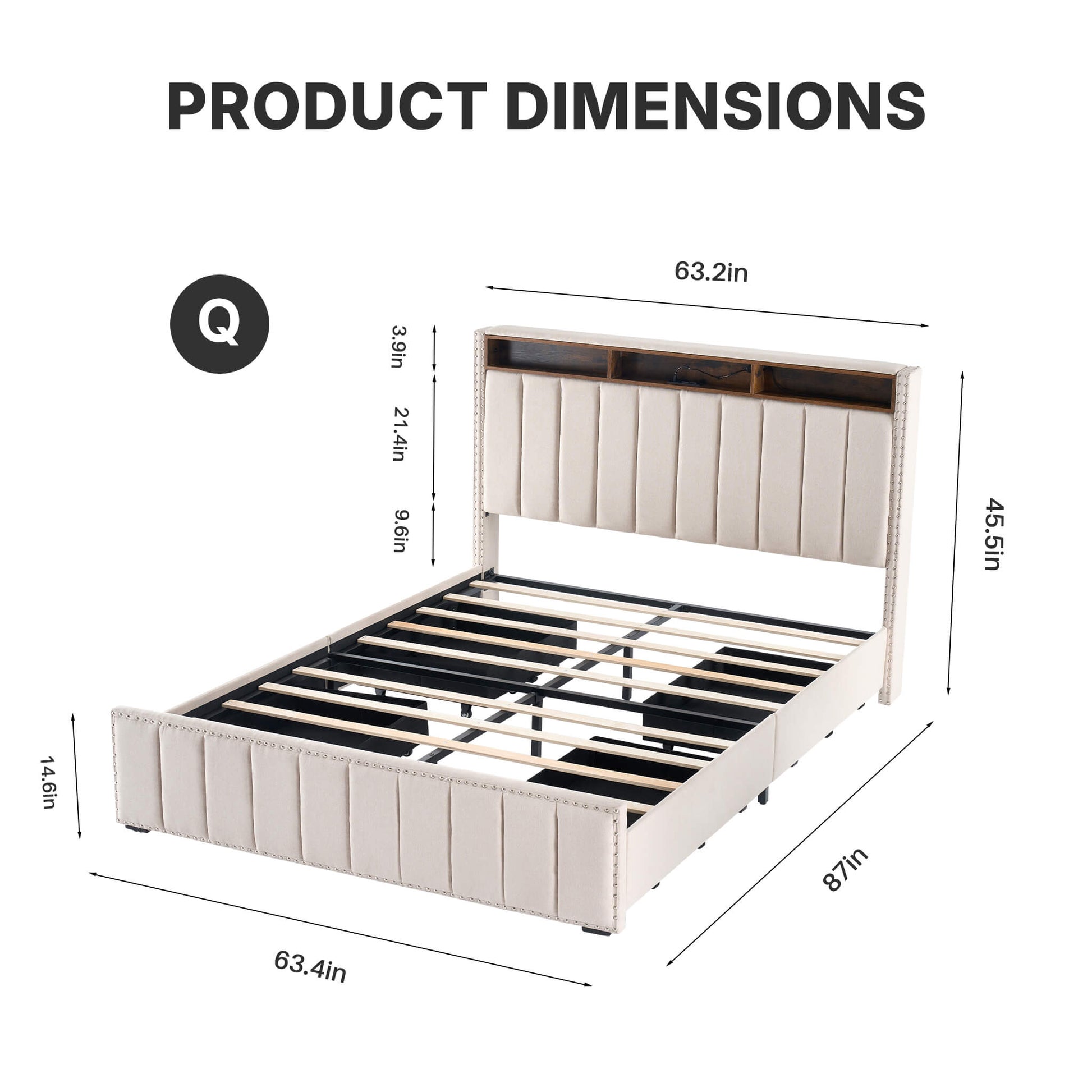 Storage Bed Frame with 4 Drawers – USB & LED Headboard