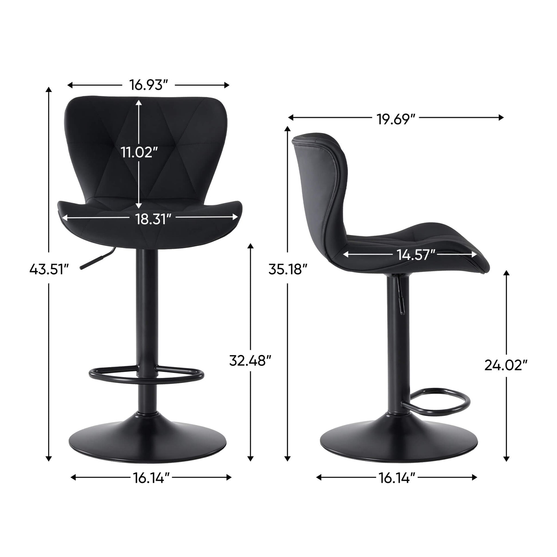 Faux Leather Diamond-Quilted Bar Stool-set of 2