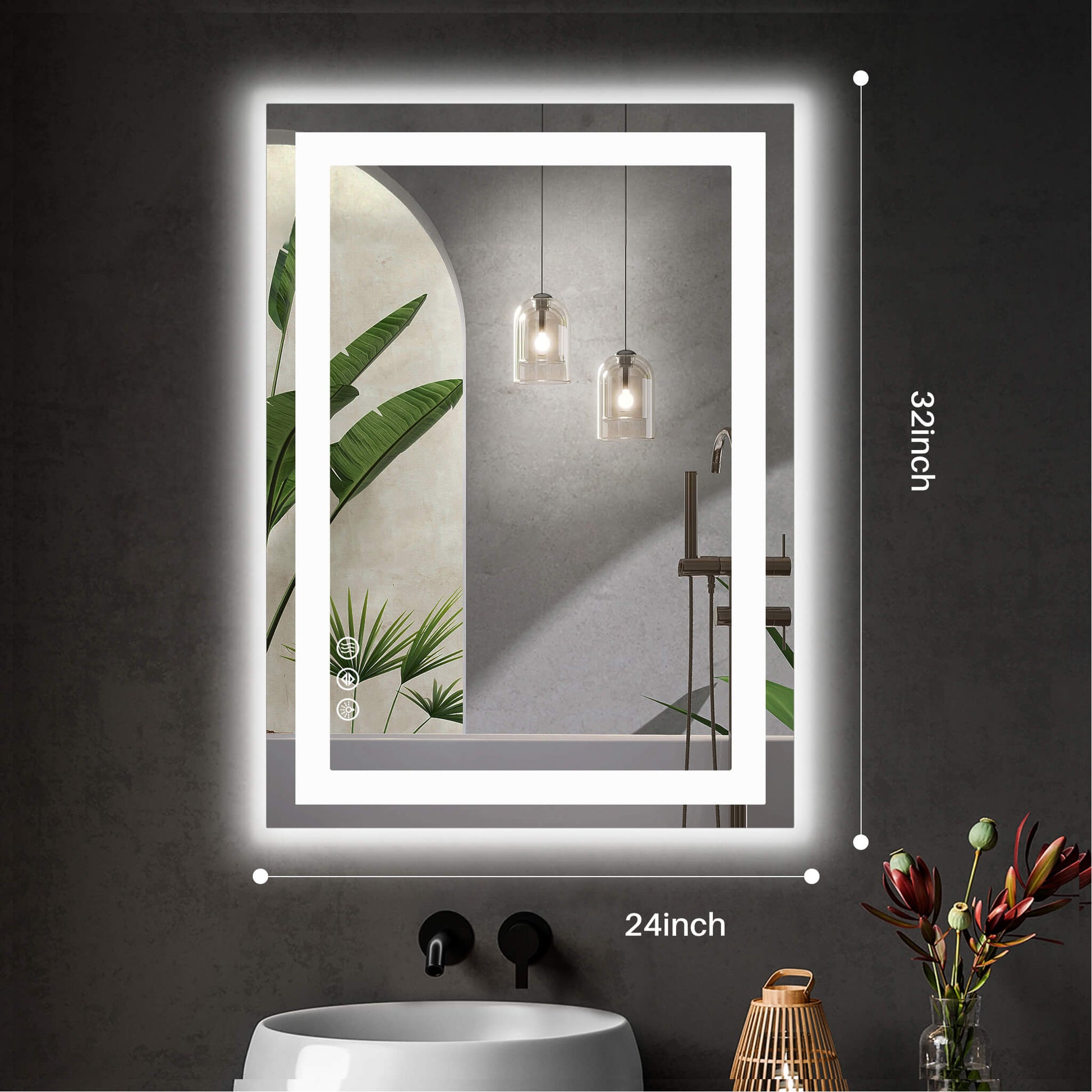 Rectangular LED Bathroom Mirror with Anti-Fog & Touch Control