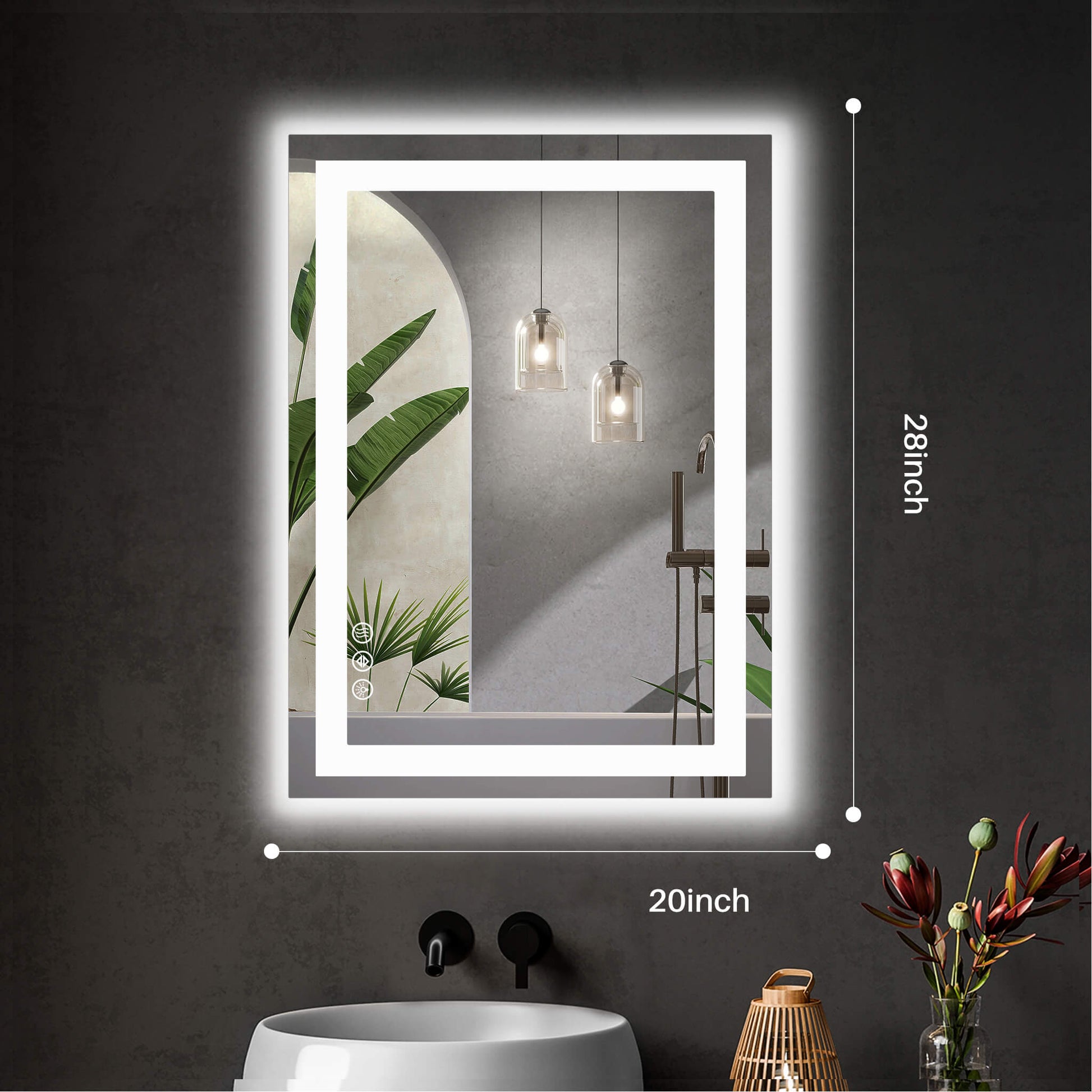 Rectangular LED Bathroom Mirror with Anti-Fog & Touch Control