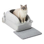 Stainless Steel Cat Litter Box with Scoop & Double-Layer Mat